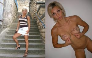 40 летняя блондинка светит голыми сисями и бритой киской во время фотосессии - фото #49